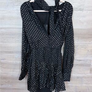 PAIGE NWT Black & Silver Metallic Silk Blend Mini Dress Size L